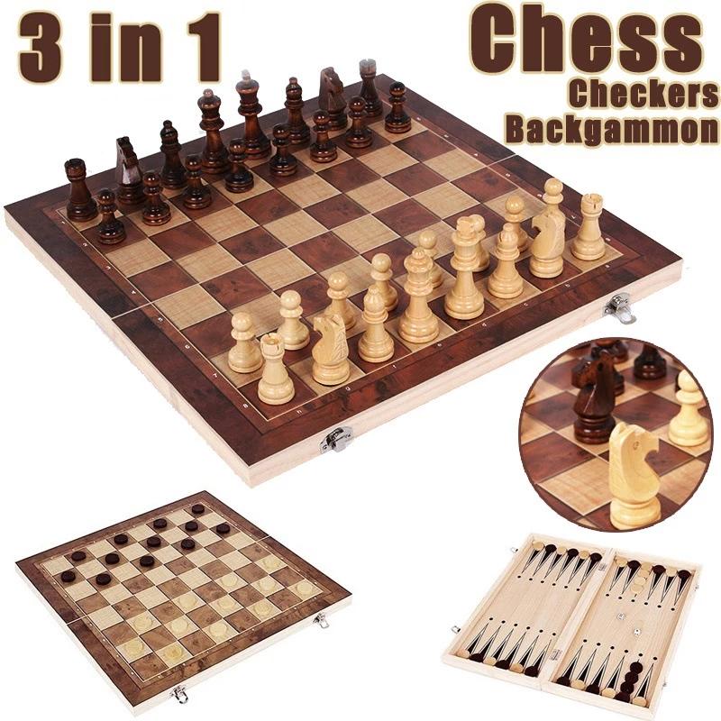 Board Game Vantage - 3-in-1-Schachbrett, klappbares tragbares Schachspielbrett aus Holz,