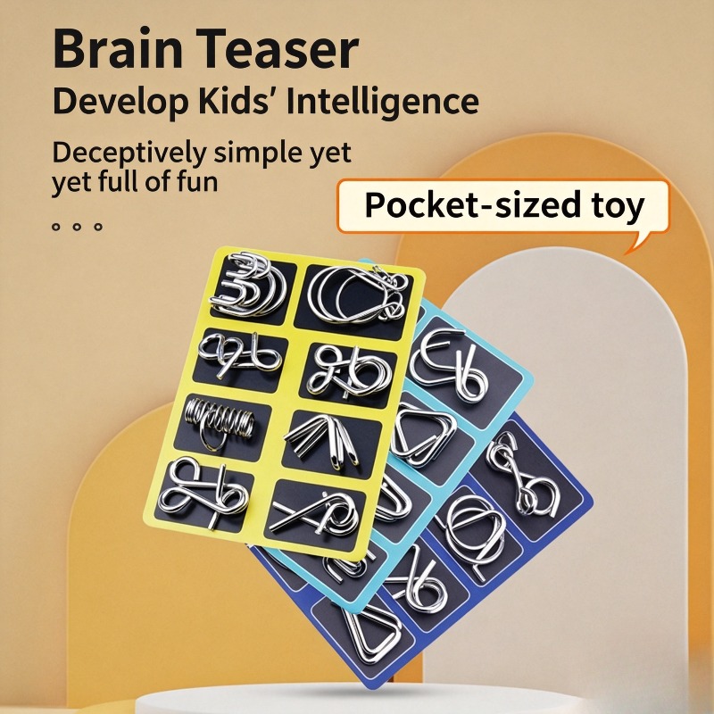 Board Game Enthusiast - 8-teiliges Metall-Puzzle-Set, klassisches Denkspiel, ineinandergreifendes Entsperrspiel,