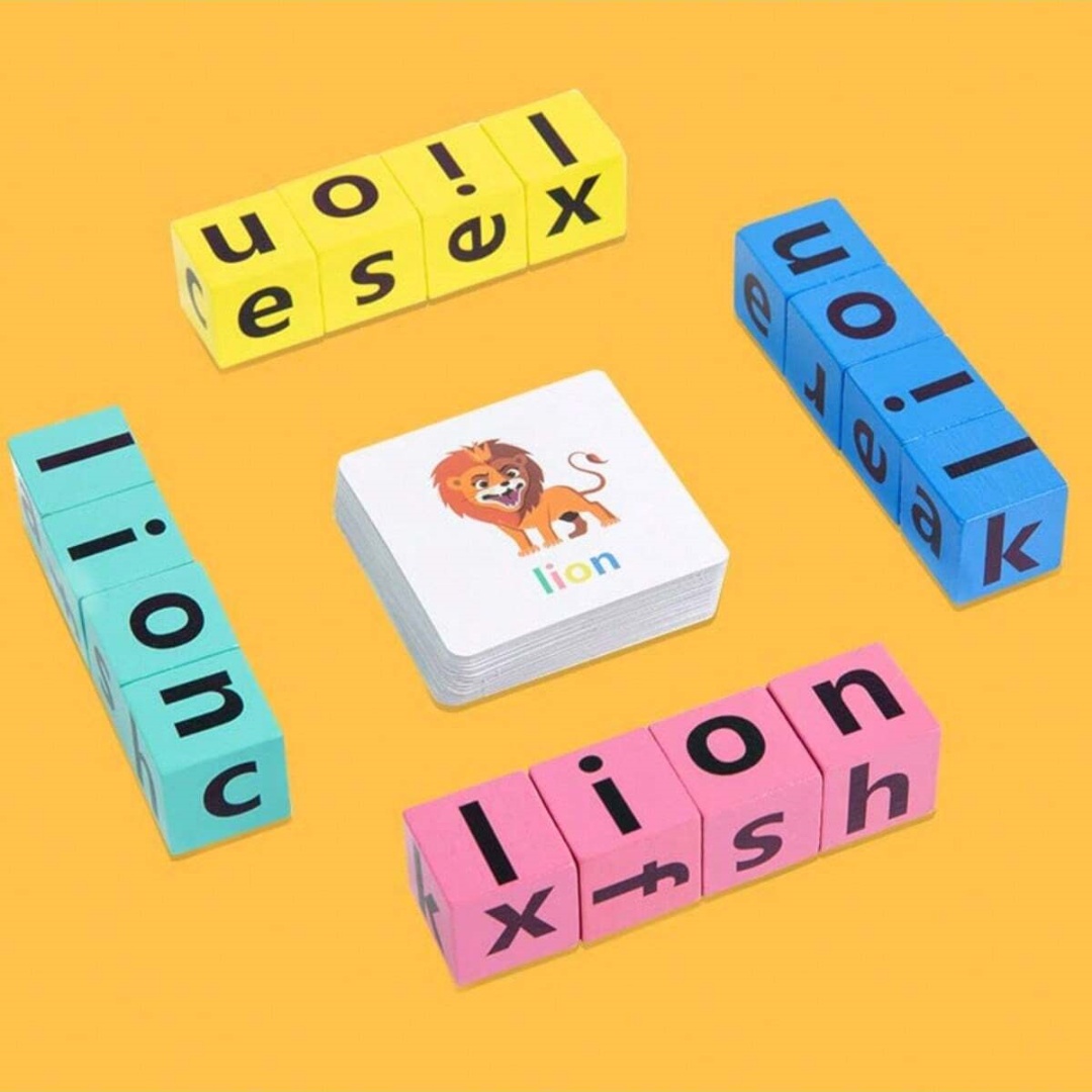 Board Game Family - Alphabet-Rechtschreibbrettspiel für Kinder, 16 Buchstabenblöcke +