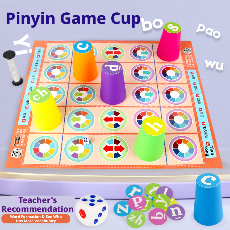 Board Game Word - Beliebtes Kinder-Pinyin-Zuordnungsspiel mit Farbigen Stapelbechern, Frühpädagogisches
