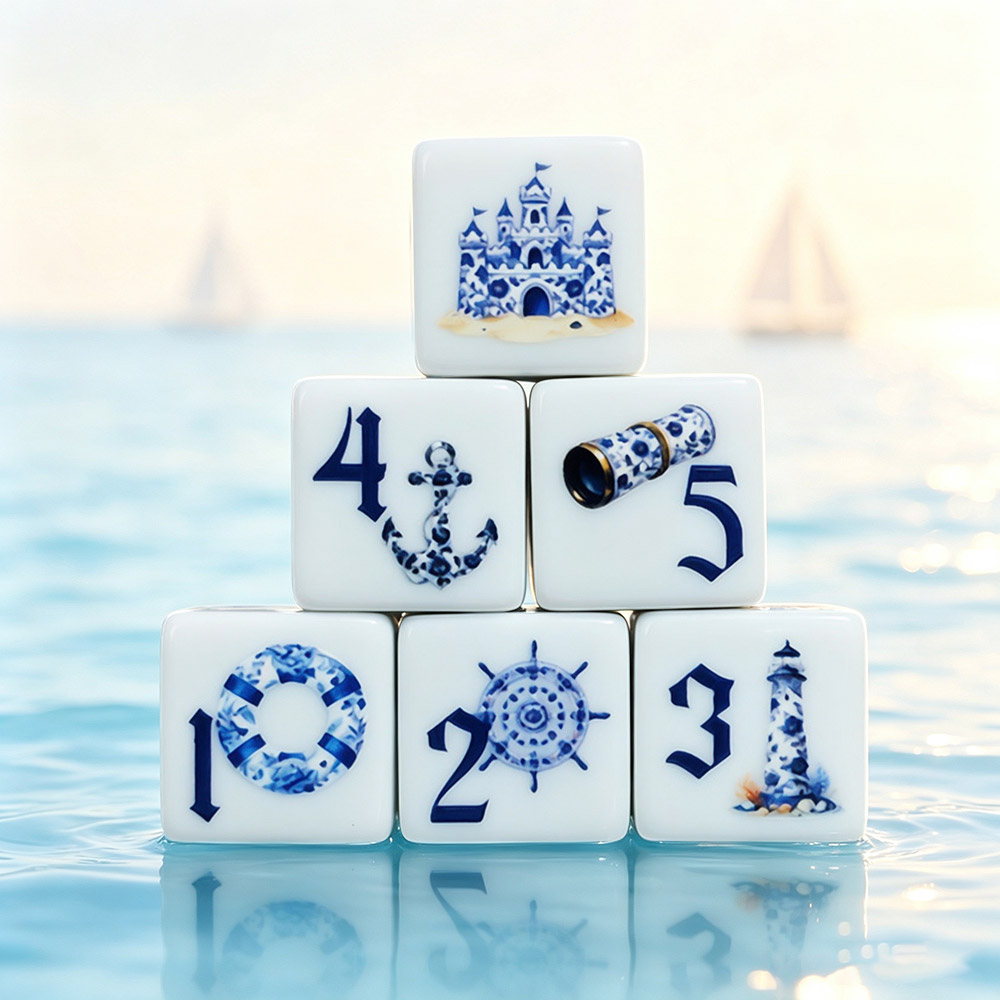 Board Game Arena - 12 Stück blaue nautische 16-mm-bedruckte D6-Acrylwürfel,