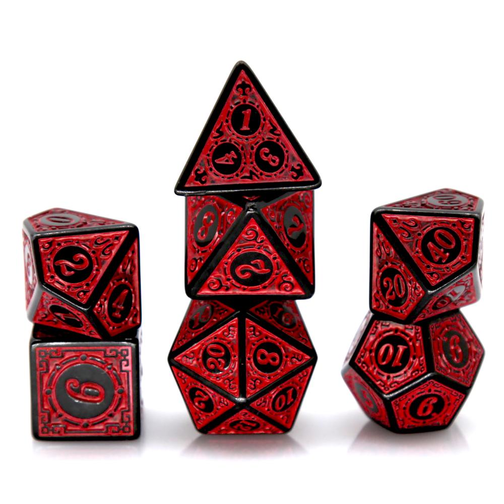 Board Game Arena - 7-teiliges schwarz-rotes Polyeder-Würfelset aus Acryl mit