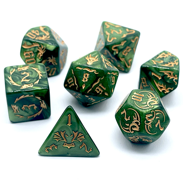 7-teiliges grünes Acryl-Würfel – Board Game Arena Bewertung und Preis